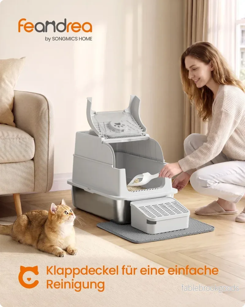 Gesloten Kattenbak - Roestvrij Staal - 2 Ingangen - Met Schepje - Zilvergrijs - Bild 2