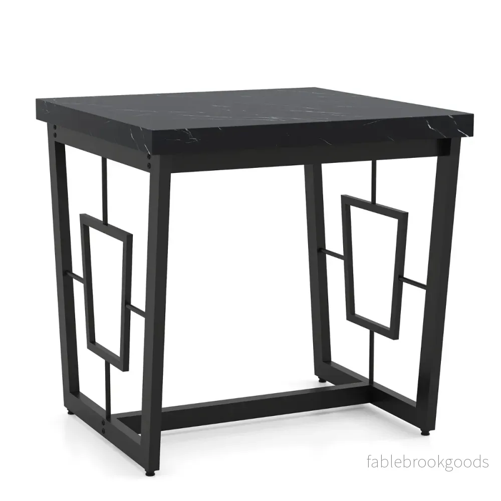 Marmor – Kvadratisk Sidobord Modern Kaffebord med Bordsskiva – Svart