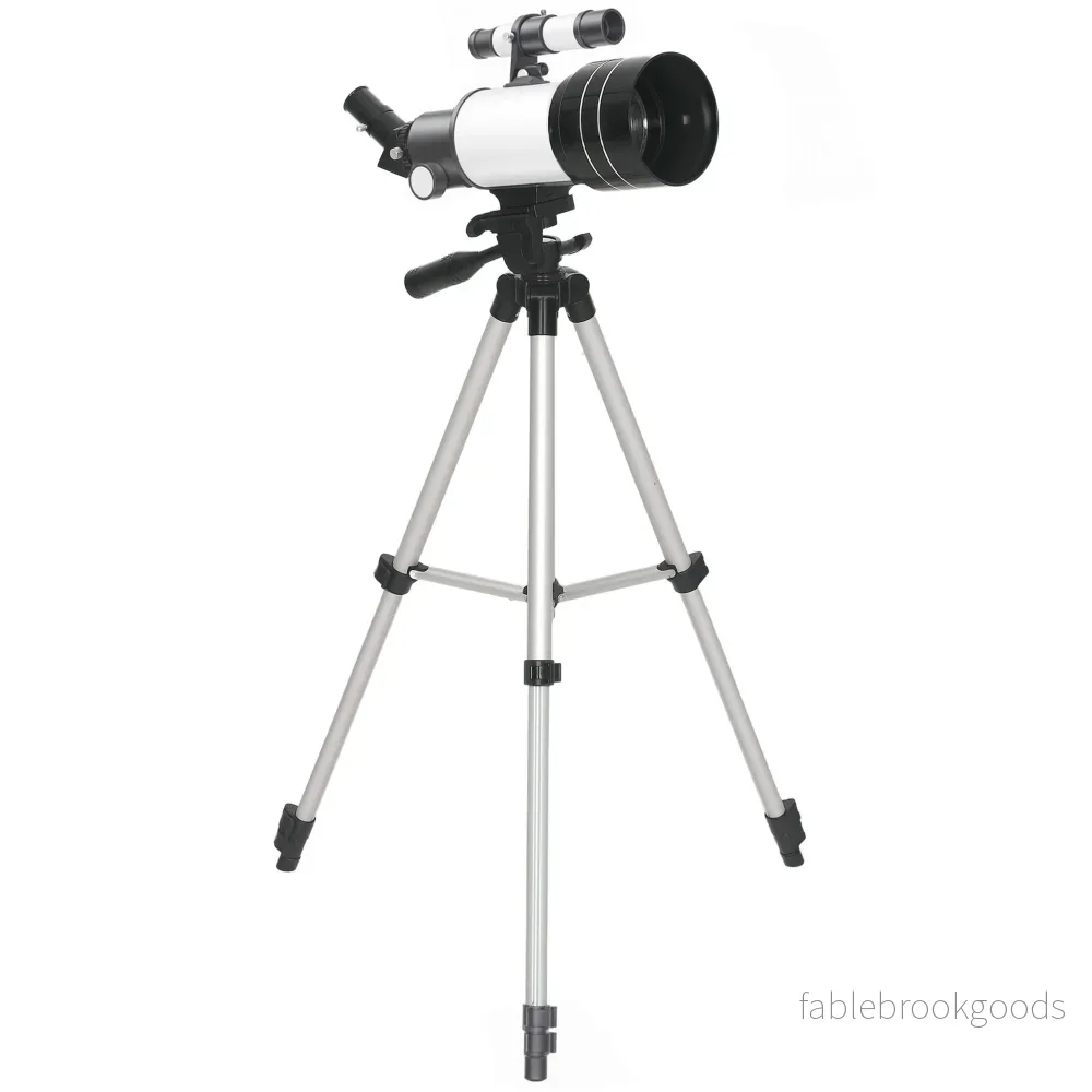 Teleskop med 70 mm lins, justerbart stativ, silver