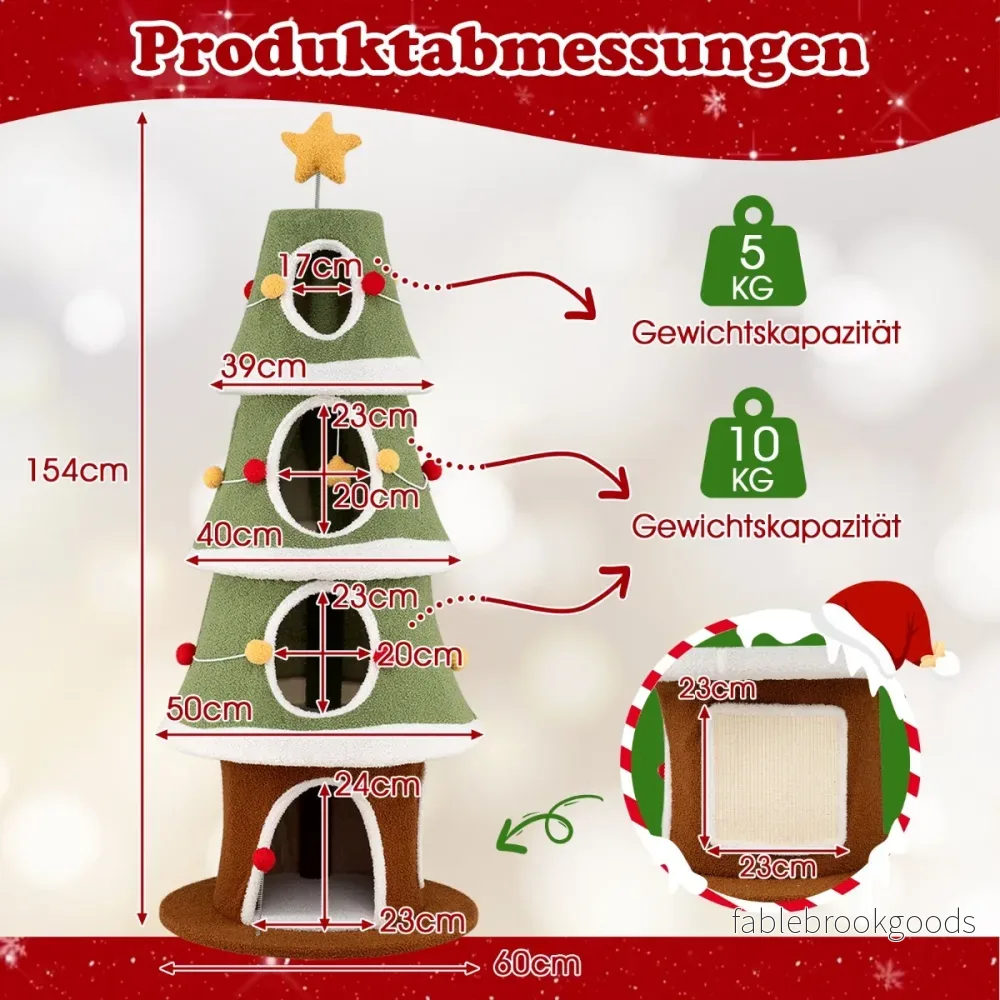 Julklappskratzbaum – med mysiga grottor och sisalmatta Kattklättertorn – 4 154 cm – Färgglad - Bild 2