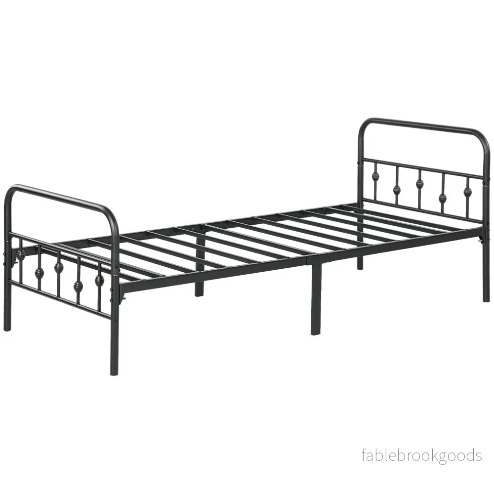 Metall ihopfällbar sängram, 200x90 cm, svart, 82,5 cm hög