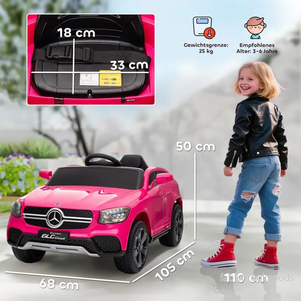 Elbil för barn, 12V, Fjärrkontroll, LED, Musik, Rosa - Bild 3