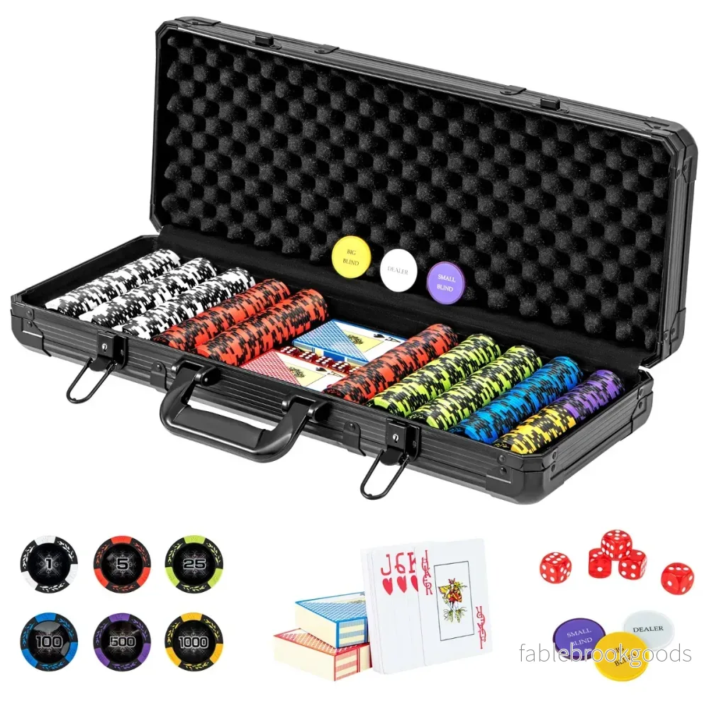 Pokerset – med lasermarker och spelkort tärningar dealermarker nycklar pokerfodral – 500 2 5 3 2 – Svart