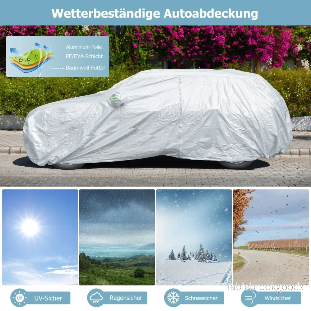 Väderbeständig – presenning för fordon Bilskydd med dragkedja – 483 x 191 x 153 cm – Silver