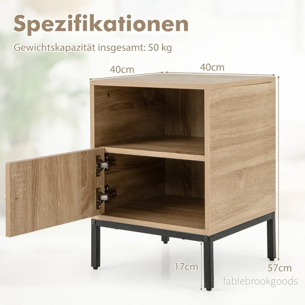 Sängbord – Rotting nattduksbord med öppen hylla och skåp – 40 x 40 x 57 cm – Natur - Bild 2