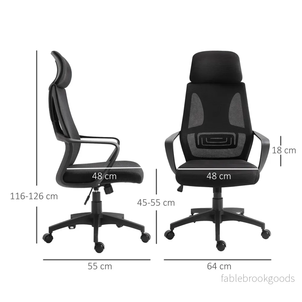 Kontorsstol, skrivbordsstol med gungfunktion, höj- och sänkbar med nackstöd, svankstöd, svart - Bild 3