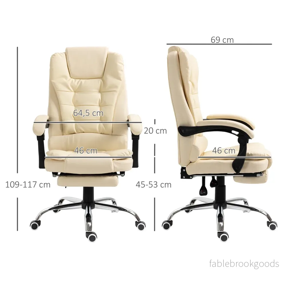 Cream konstläder Ergonomisk kontorsstol med fotstöd - Bild 3