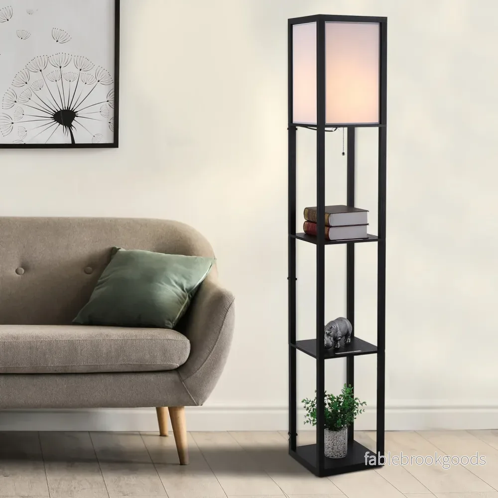 Svart trägolvlampa med hyllor, E27 sockel, 160cm - Bild 2