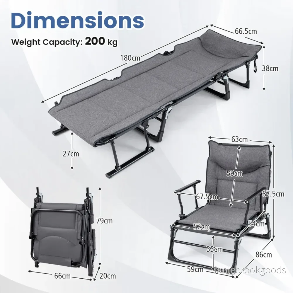 i – Trädgårdslounge med huvudstöd och Justerbart Ryggstöd Vikbar Sollounge – 3 1 180 x 66,5 x 38 cm – Grå-svart - Bild 2