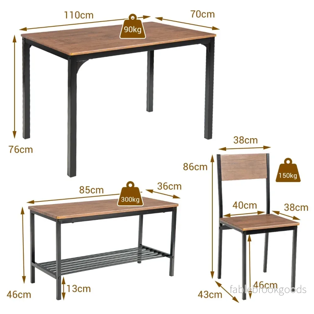 delat – matbord och stolset med stolar bänksits – 4 2 1 – Brun - Bild 2