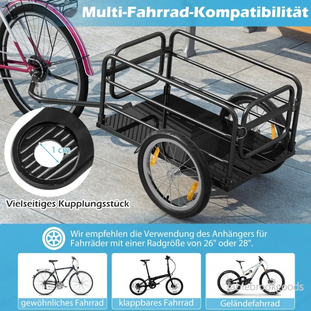 Cykelsläp – Lastvagn Vikbar med lock och koppling reflektorer – 145,5 x 61 x 58 cm – Svart