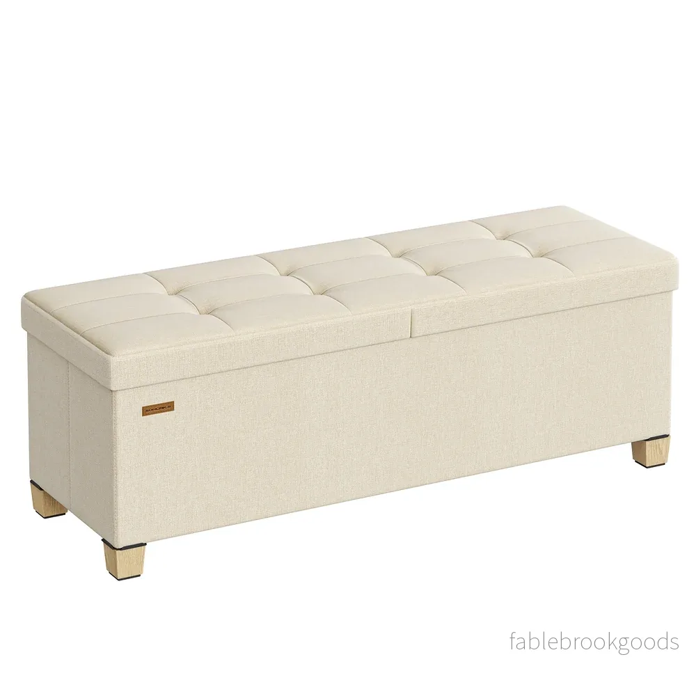 Opbergbank – 110 cm – Scharnierend Deksel – Linnenlook – Lichtbeige Opbergbank – 110 cm – Scharnierend Deksel – Linnenlook – Lichtbeige