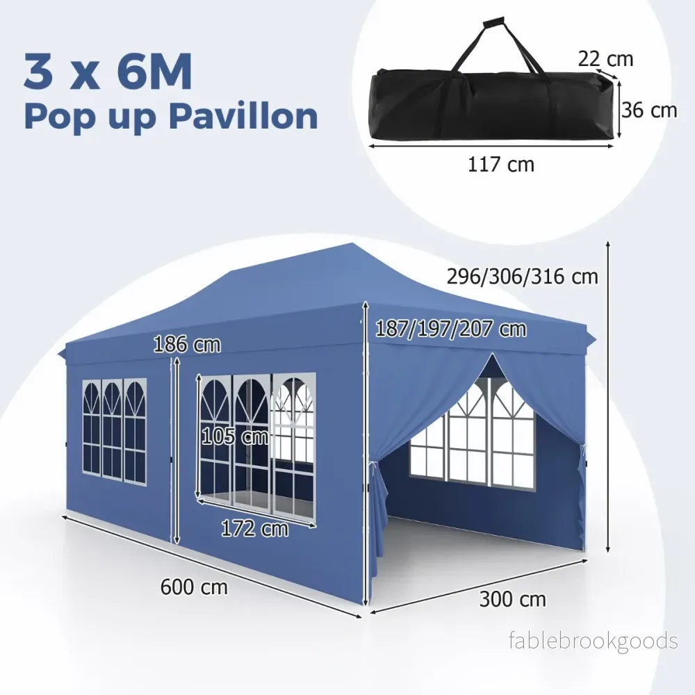 Paviljong – med avtagbara väggar och sandsäckar – 6 3 x 6 m – Blå - Bild 2