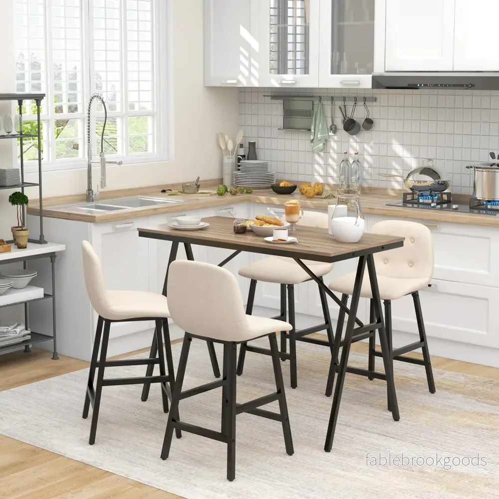 Barbordsset med pallar, 5-delat, stål, beige, 120x60x91 cm - Bild 2