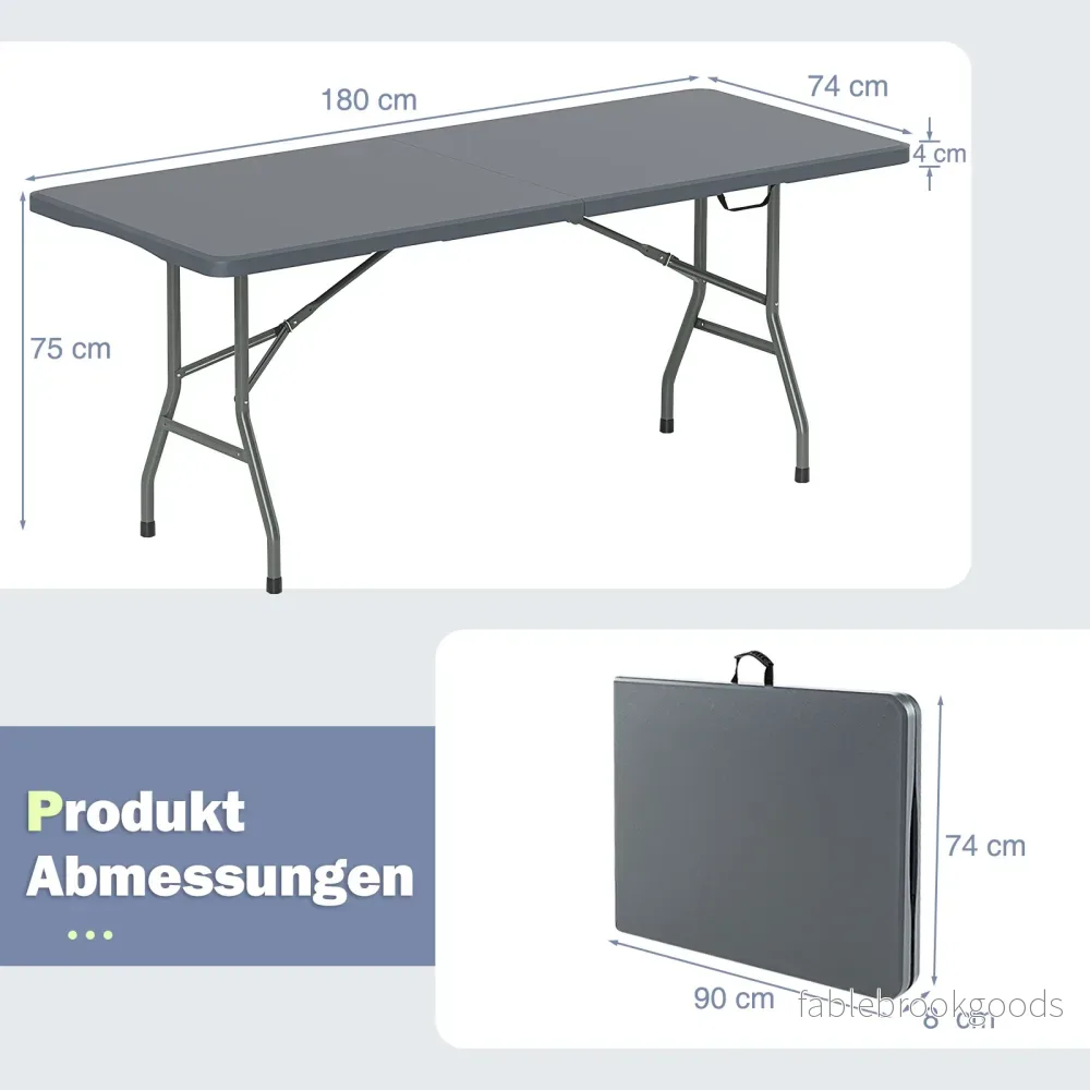 Trädgårdsbord – Campingbord hopfällbart Fällbord med HDPE bordsskiva och bärhandtag – 180 x 74 cm – Grå - Bild 2