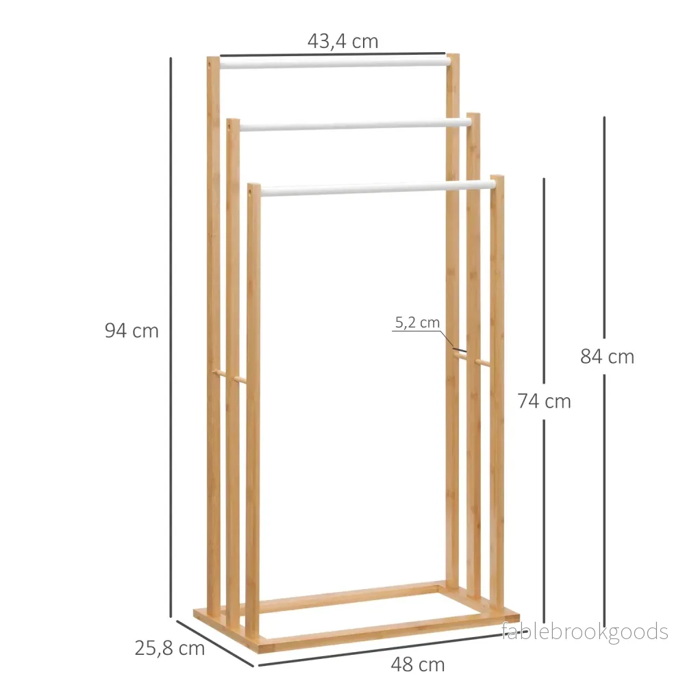 Fristående handduksställ i bambu med 3 stänger – naturlig finish - Bild 3