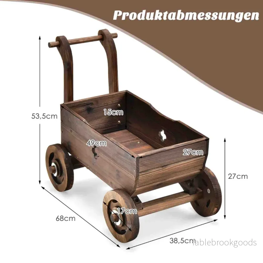 Blomkorgskruka – av trä med hjul – 68 x 38,5 x 53,5 cm – Brun - Bild 2