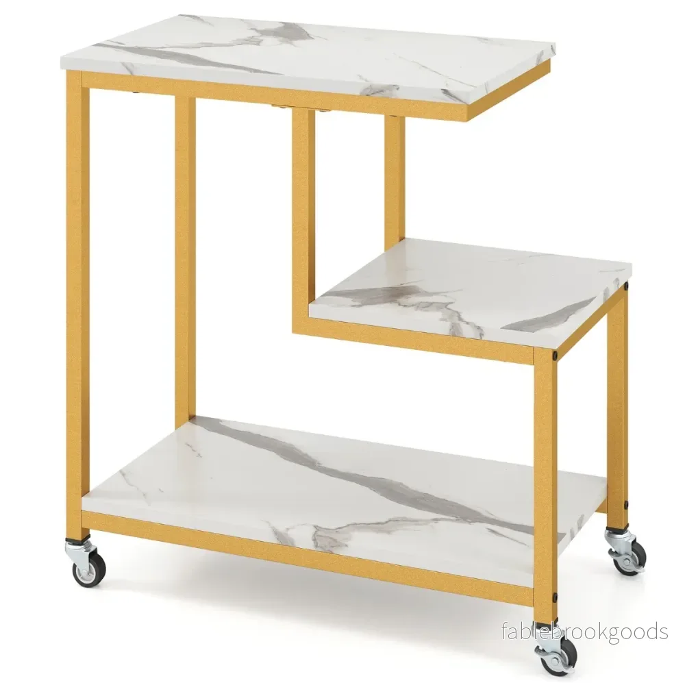 Sido – bord med hjul vånings marmorutseende litet – 3 – Vit