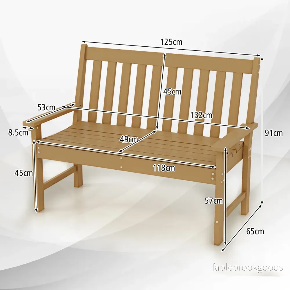 Väderbeständig – trädgårdsbänk Allväders sittbänk i HDPE Parkbänk för sittplatser – 2-3 – Brun - Bild 2