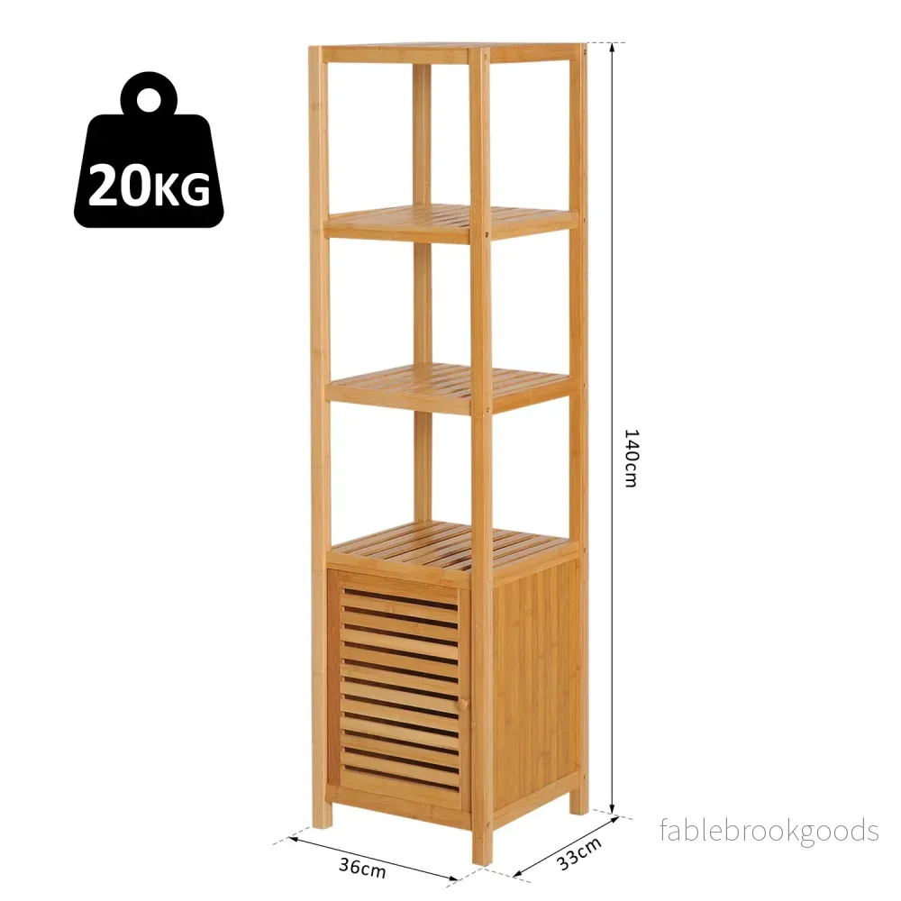 Badrumsskåp i bambu med 3 hyllplan, 36x33x140cm - Bild 3