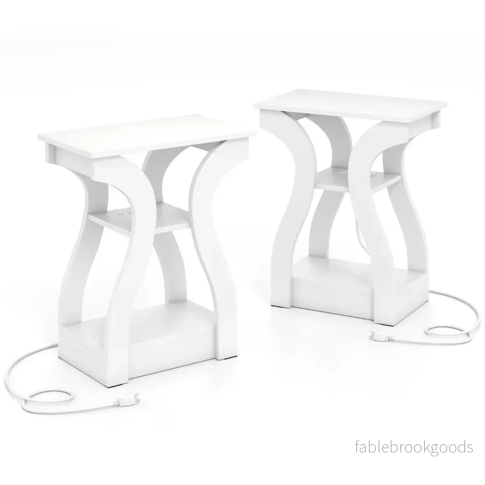 set – sidobord med laddstation vånings soffbord öppna hyllor vitt – 2 3 – Vit