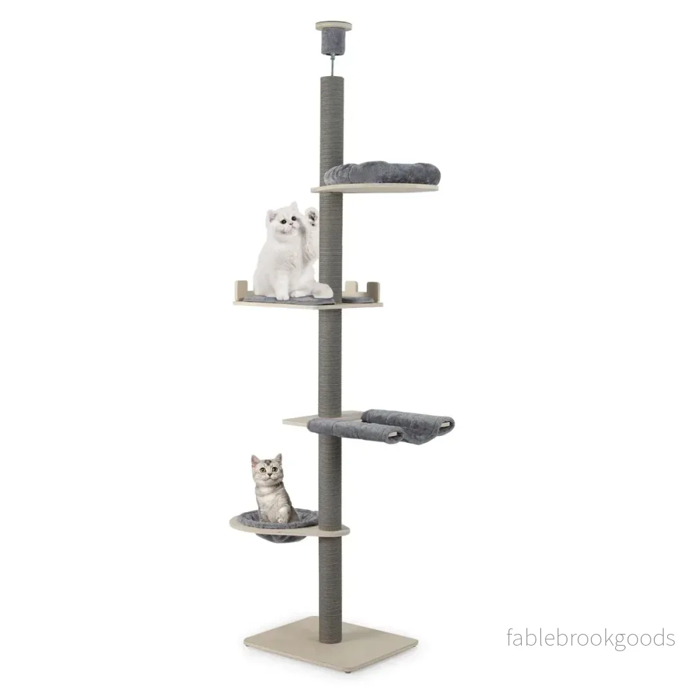 takhöjd – Kattklätterträd med hängmatta, korg och säng våningars – 236-271 cm 5 – Grå