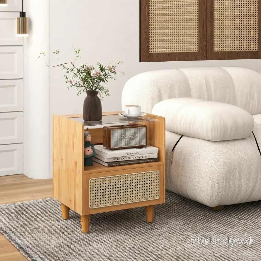 Set – med bambu sängbord lådor Sidobord dolt förvaringsutrymme Natural – 2 – Natur - Bild 2