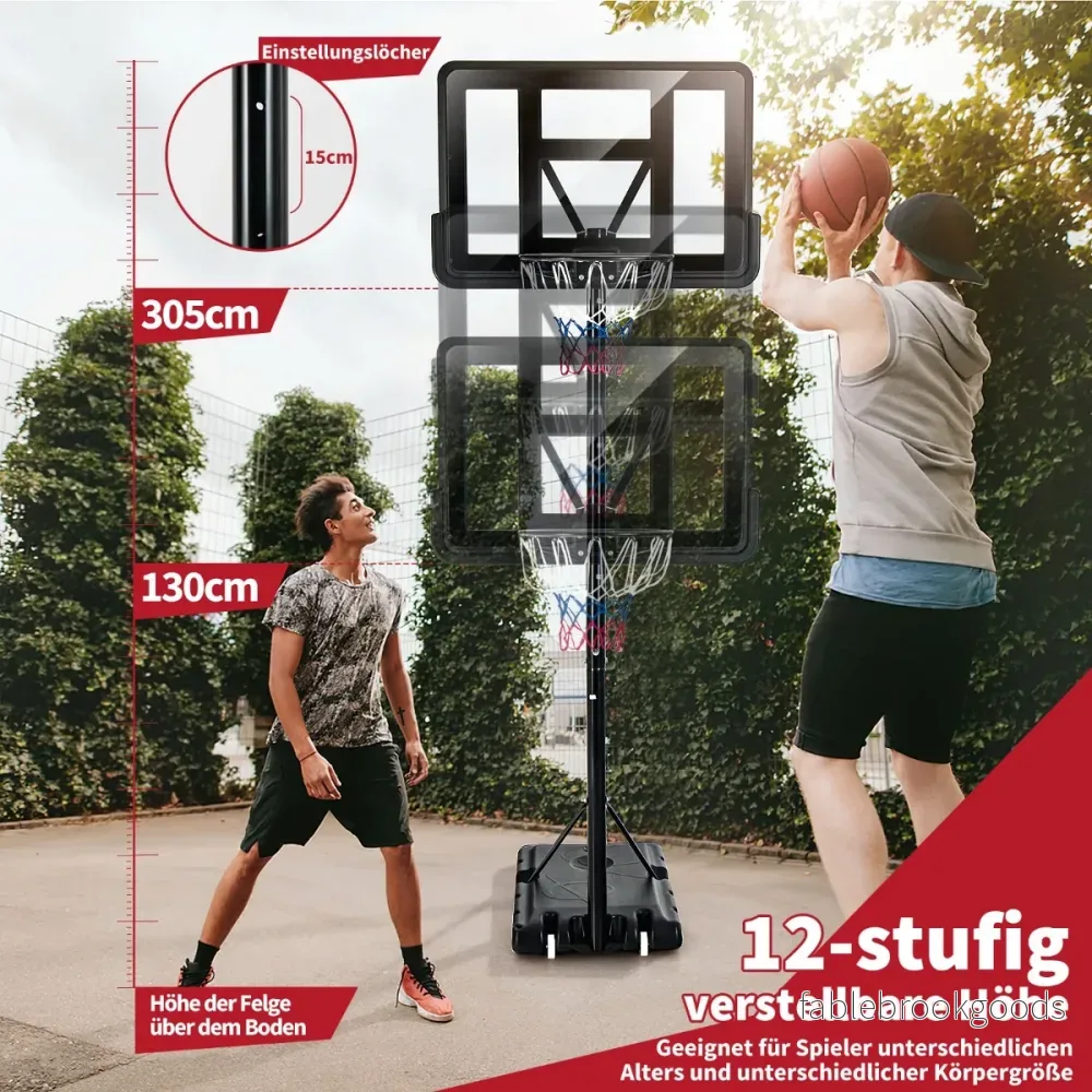 Basketställ – med nät och hjul Höjdjusterbar – 130-305 cm 2 – Svart - Bild 3