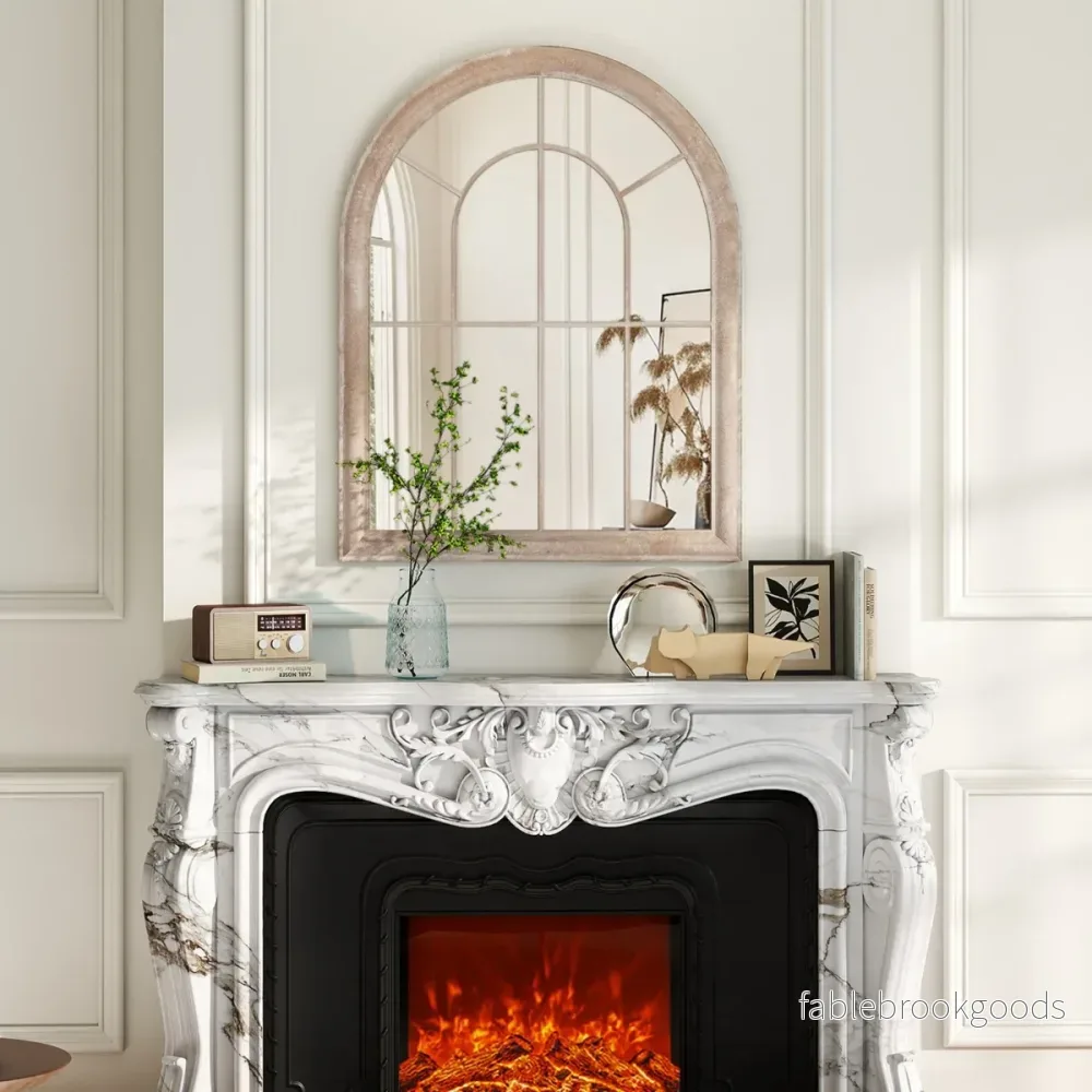 Trädgårdsspegel – Väggspegel båge med metallram, dekorativ – 69,5 x 88 cm – Grå - Bild 3