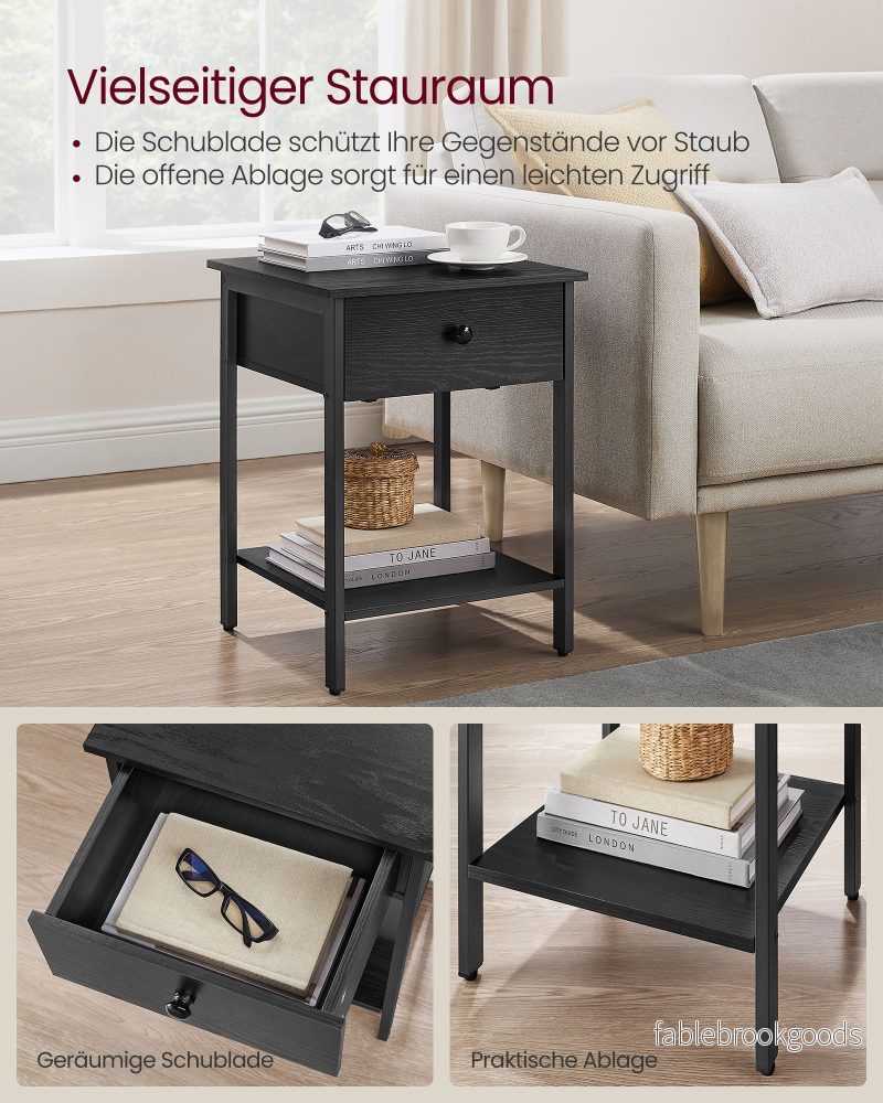 Nachtkastje - Set van 2 - Met Lade en Plank - Industrieel Design - Ebbenzwart - Bild 3