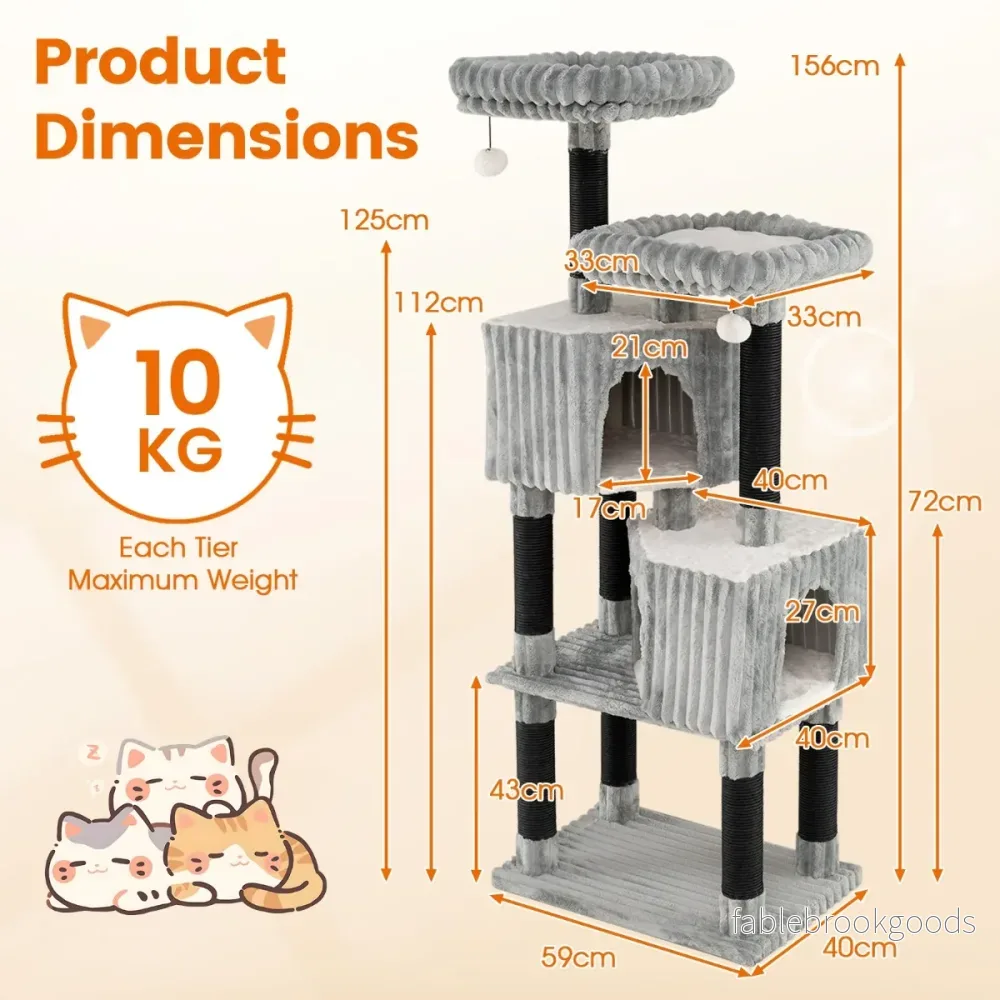 Flersteg – Kattträd hög Katttorn med Håla Liggplats och Klospelare Klösträd – 156 cm 2 2 – Ljusgrå - Bild 2