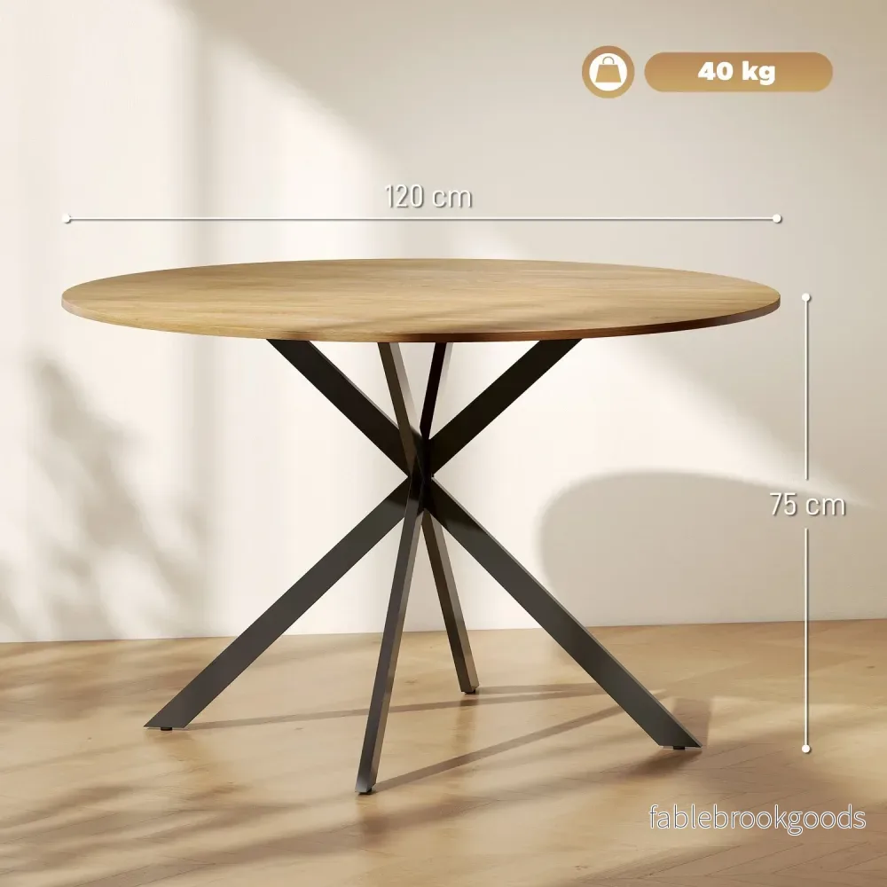 Runt matbord för 4 personer, köksbord i industriell stil med stålben, för matsal, kök, ek - Bild 3