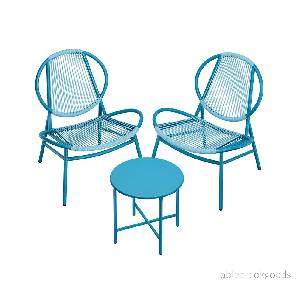 Balkonset - 3-Delig - Polyrattan - Tafel en 2 Stoelen - Zeeblauw