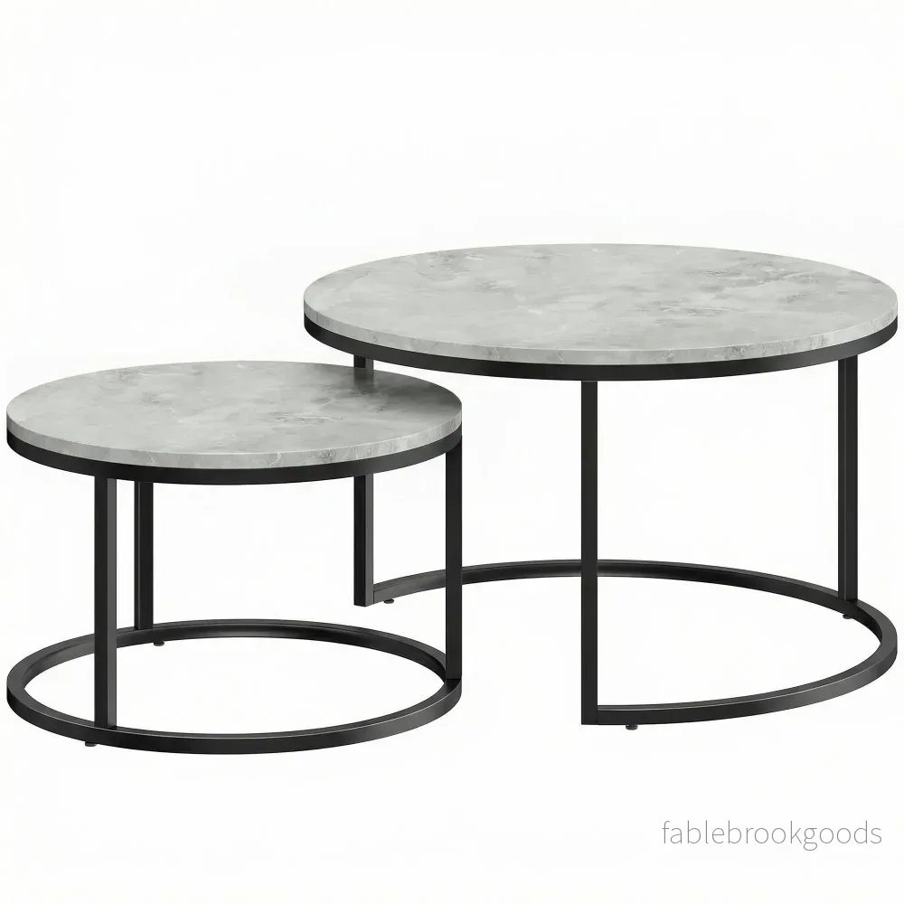 Soffbordsset med säten, marmorliknande, metallram, 2 delar