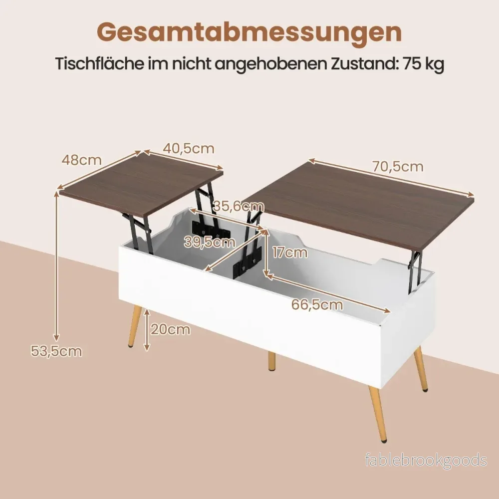 Höj – och sänkbart soffbord med lyftbar bordsskiva dolda förvaringsfack sidobord – 2 – Valnöt - Bild 2