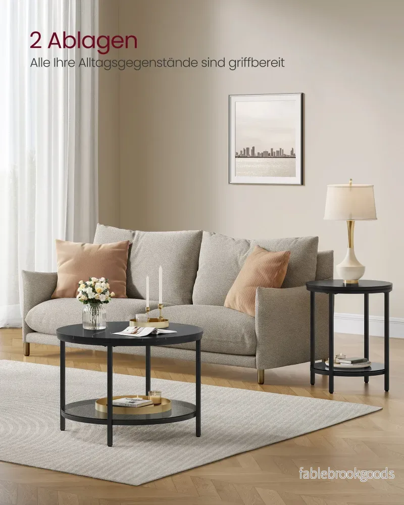 Soffbord – 2 plan – glasskiva – svart marmor - Bild 3