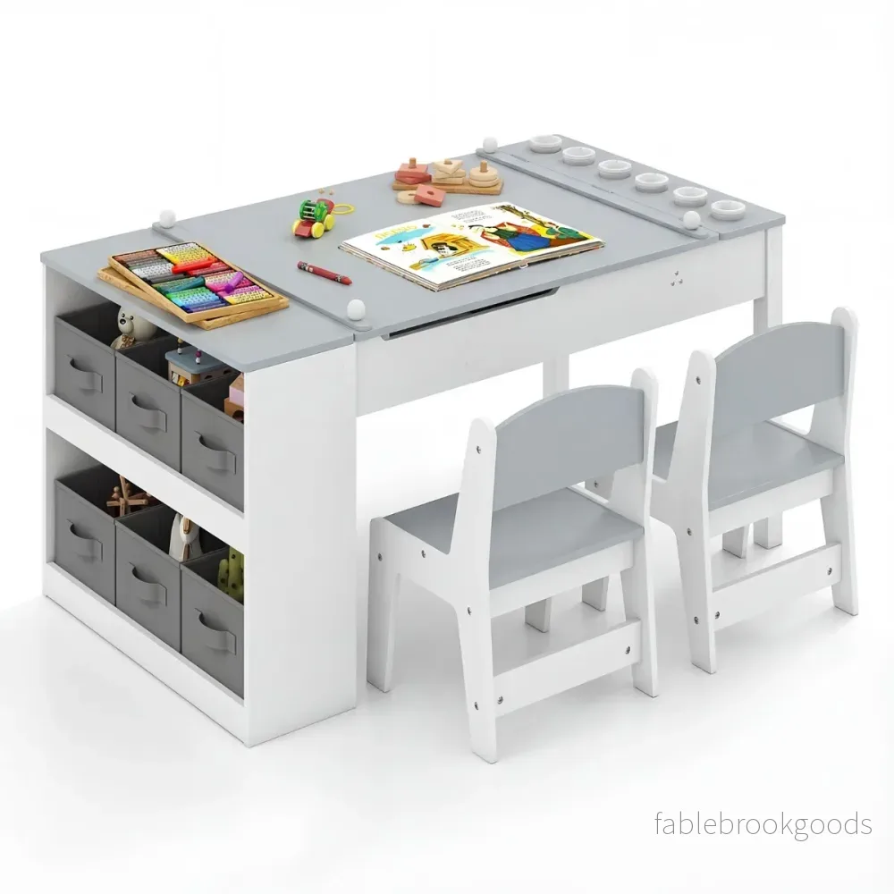 i – barnkonstbord och staffeli set med stolar multifunktionell småbarnsträbord – 2 1 2 – Grå