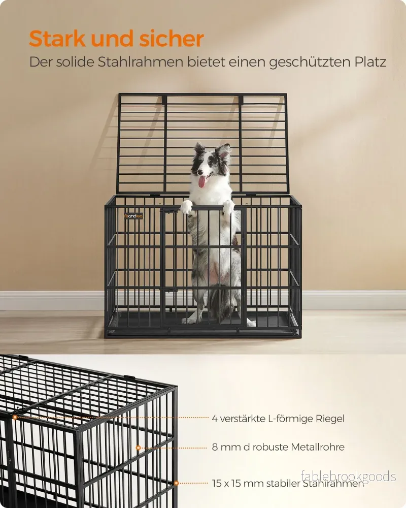 Hundbur – Avtagbar bottenbricka – Stål – Bläcksvart - Bild 3