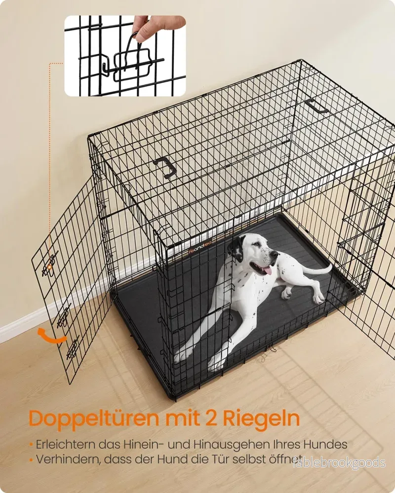 Hopfällbar hundbur – 2 dörrar – Svart - Bild 3