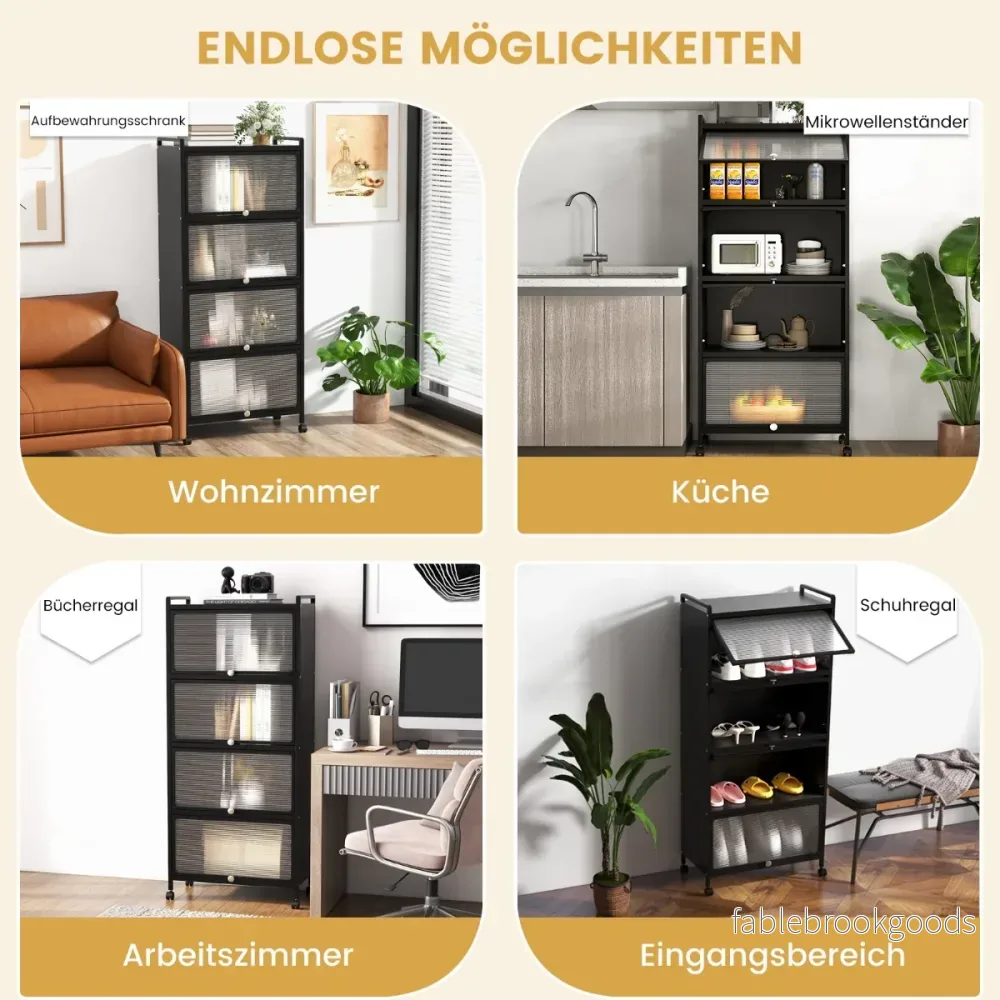 Kökshylla – med hjul Mobilt mikrovågsställ gångjärnsförsedda PC dörrar – 60 x 32 x 154 cm – Svart - Bild 3
