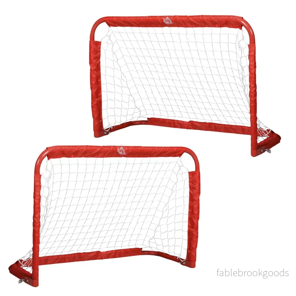 Minifotbollsmål set med 2, hopfällbart stål och tetrolon, röd