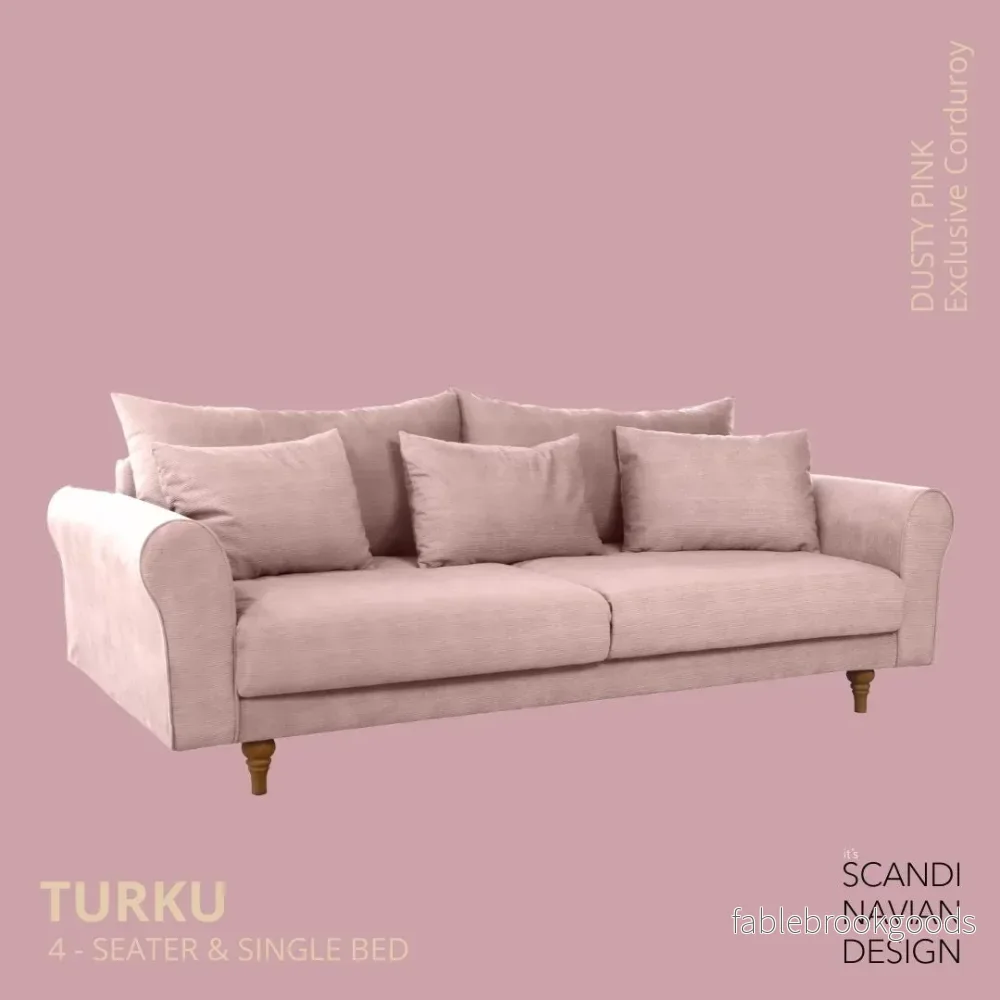 Turku 4-seater sofa/single bed Exclusive Corduroy, Dusty Pink removable & washable covers - Bild 2