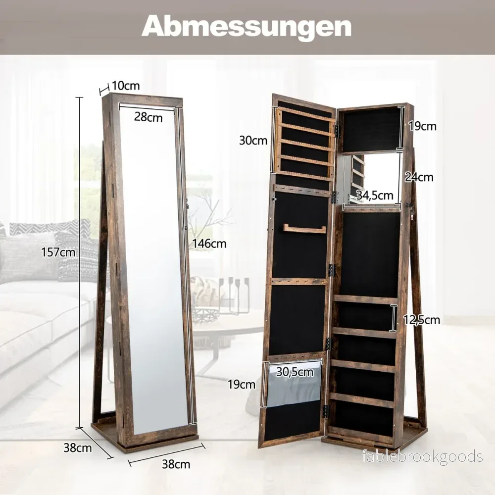 Smyckesskåp – Spegelskåp med fullängdsspegel och inbyggd sminkspegel – Brun - Bild 2
