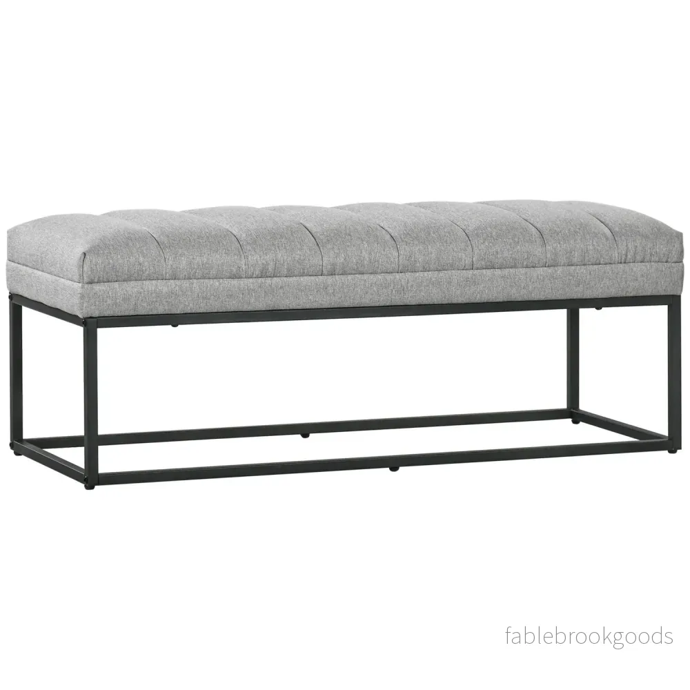Klädd sängbänk, ljusgrå linne, 120x44x45,5 cm, 200 kg kapacitet