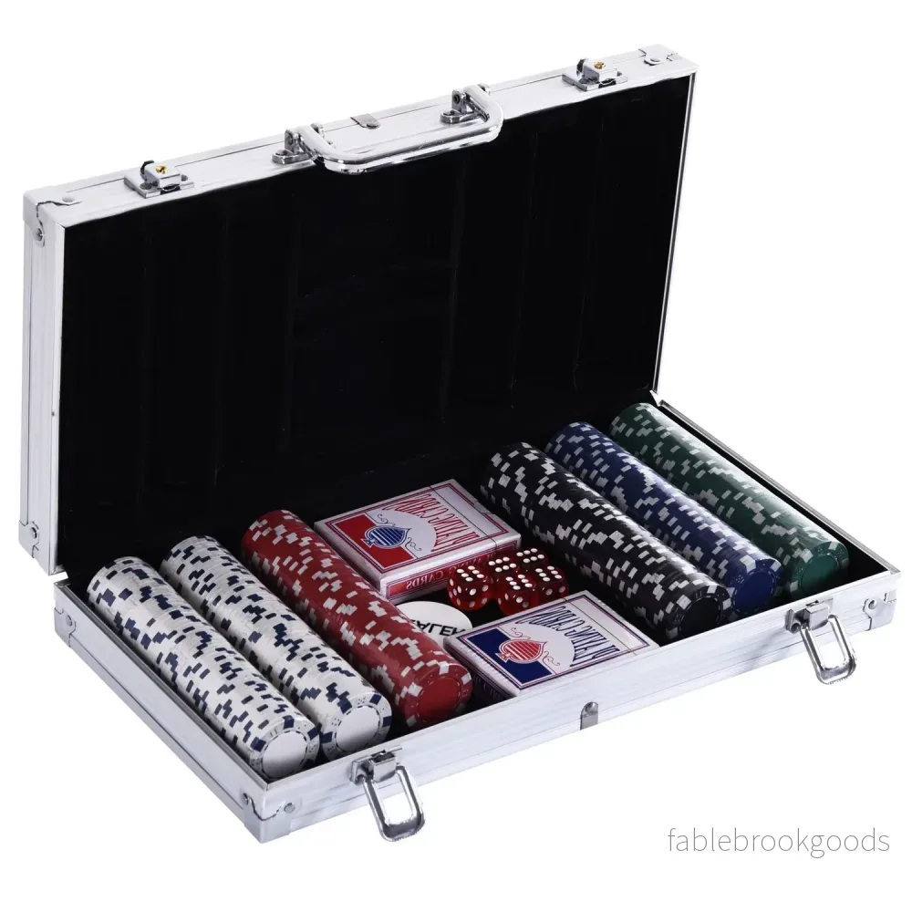 Pokerchipset – 300 marker, 2 kortlekar, 5 tärningar, aluminiumfodral