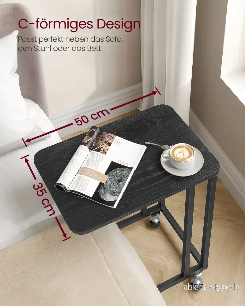 Sidobord – C-form – på hjul – svart - Bild 3