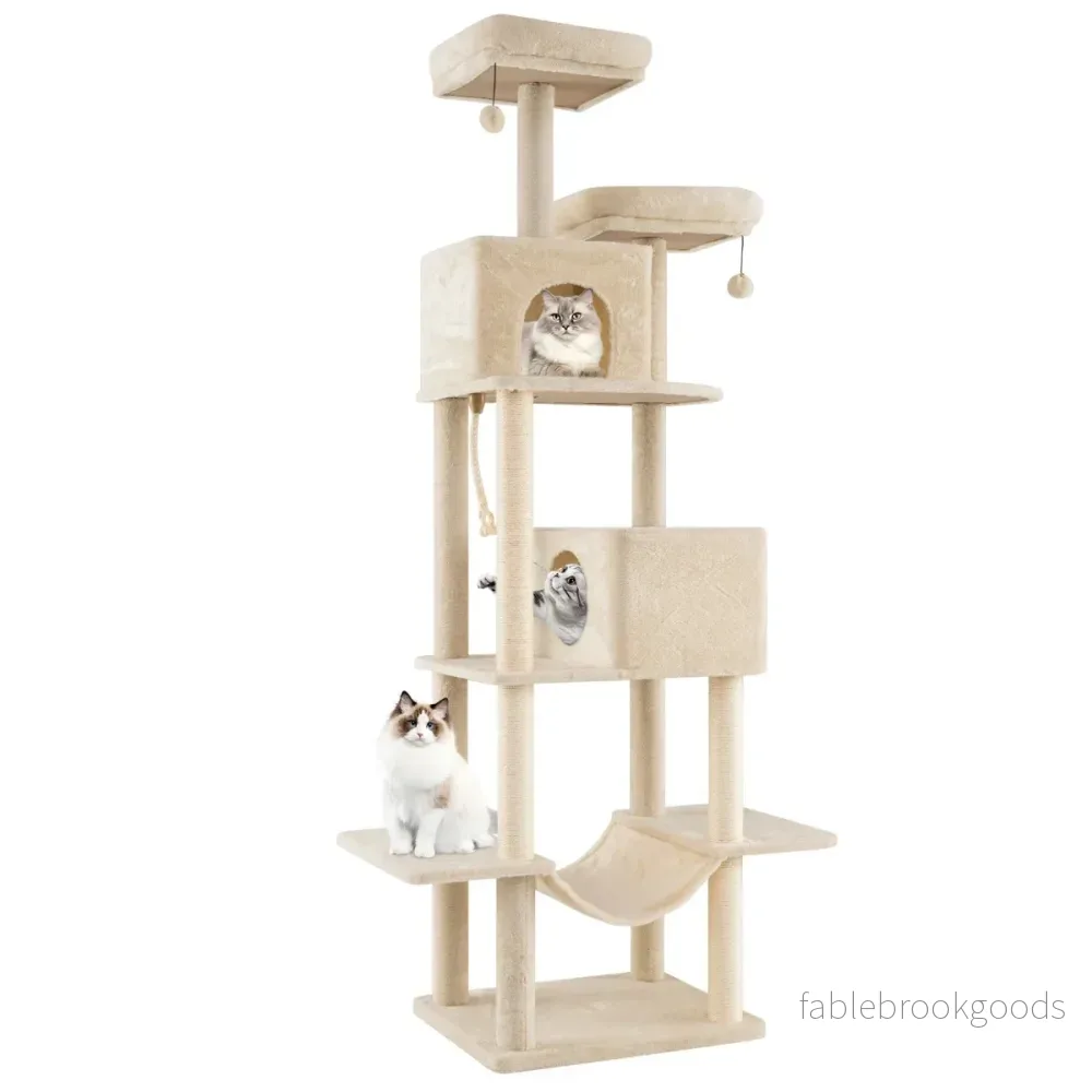 Stor – klösstång, flerstegs med grottor, liggytor, sisal klösstolpe – 2 2 205 cm – Beige