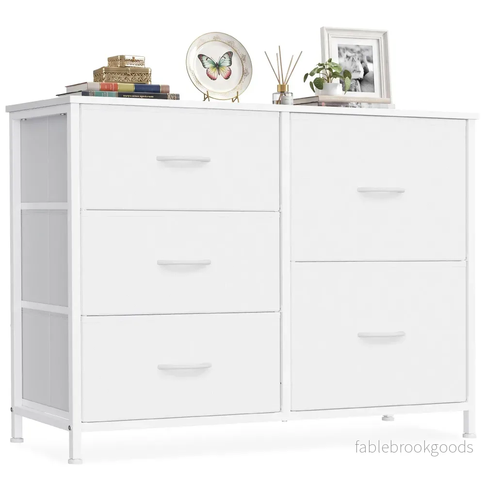 Ladekast – Met Stoffen Schuifladen en Metalen Frame – Wolkwit – 98,7 x 30 x 74,7 cm Ladekast – Met Stoffen Schuifladen en Metalen Frame – Wolkwit – 98,7 x 30 x 74,7 cm