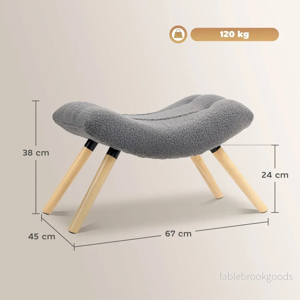 Modern fotpall med fleeceöverdrag, träben, mörkgrå - Bild 3