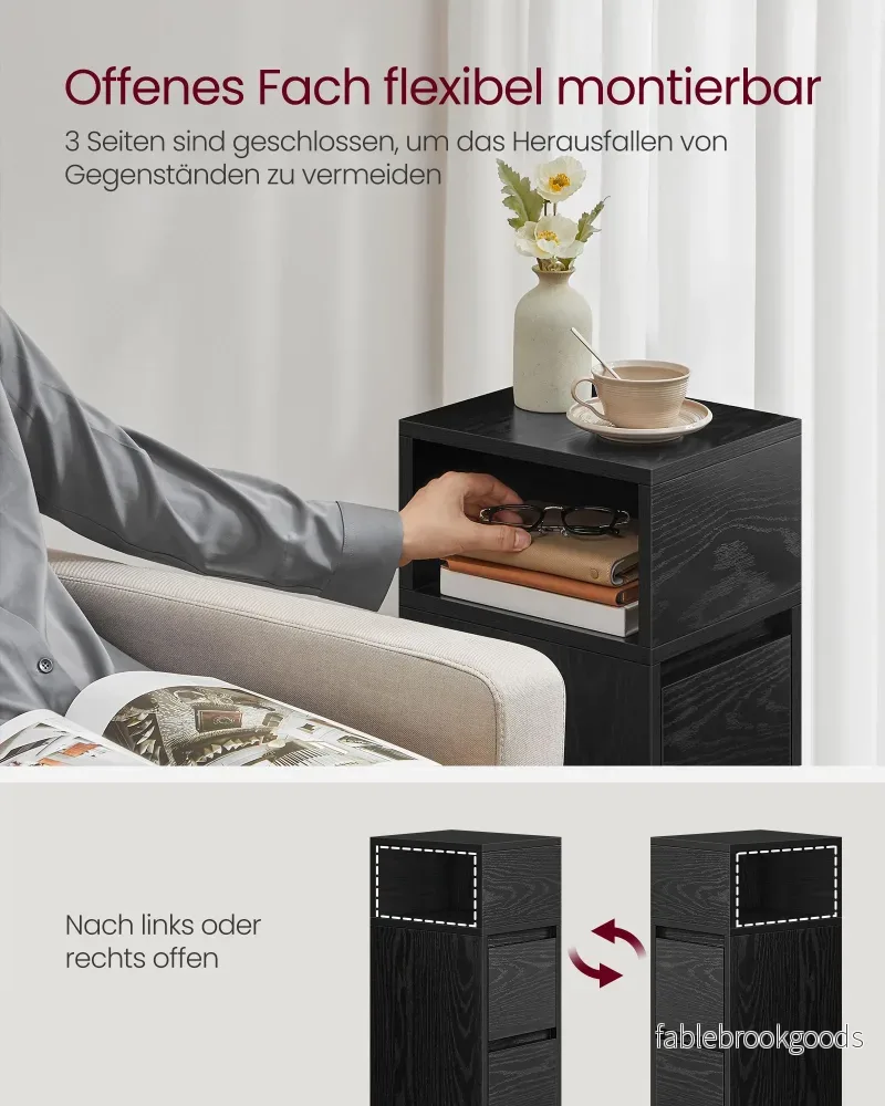 Smalt sängbord Set om 2 med lådor - Trä - Ebenholtssvart - Bild 3